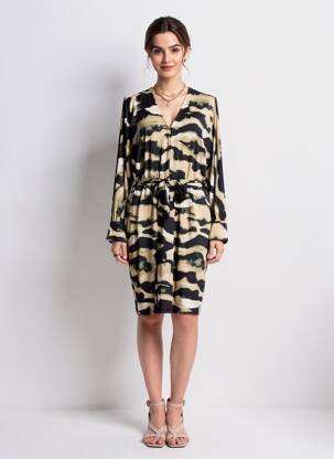 Rochie midi mâneci lungi mâneci lungi bej K.F FASHION femeie