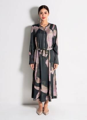Rochie lungă mâneci lungi mâneci lungi verde K-DESIGN femeie