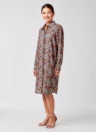 Rochie midi croială fluidă mâneci lungi maro CREAM femeie