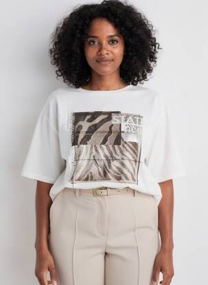 Tricou croială dreaptă mâneci scurte bej MARC AUREL femeie