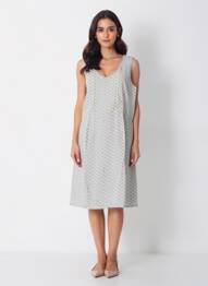 Rochie midi imprimeu fantezie fără mâneci alb POMKIN femeie