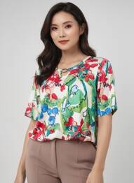 Tricou elasticitate mâneci scurte verde GRIFFON femeie