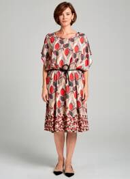 Rochie midi imprimeu floral mâneci scurte roșu GRIFFON femeie