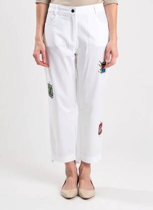Pantalon trei sferturi croială dreaptă mărime normală alb MALOKA femeie