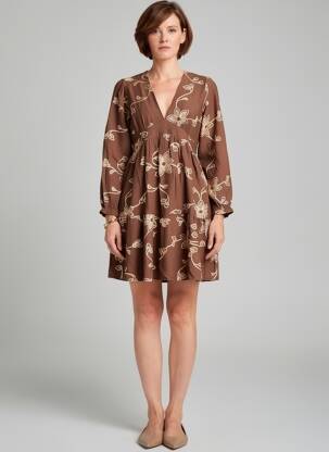 Rochie scurtă mâneci lungi mâneci lungi maro BY ONE femeie