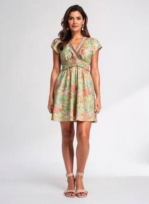 Rochie scurtă mâneci scurte mâneci scurte verde ALLER SIMPLEMENT femeie