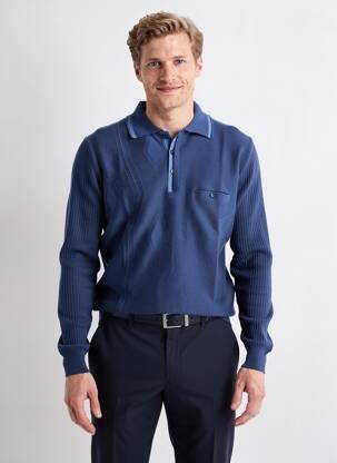 Pulover guler polo mâneci lungi albastru BERAC bărbat