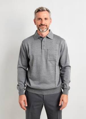Pulover guler polo mâneci lungi gri BERAC bărbat