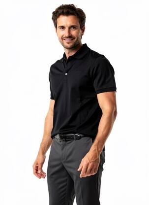 Polo țesătură jersey mâneci scurte negru IZAC bărbat