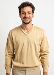 Pulover guler în v mâneci lungi bej BERAC bărbat