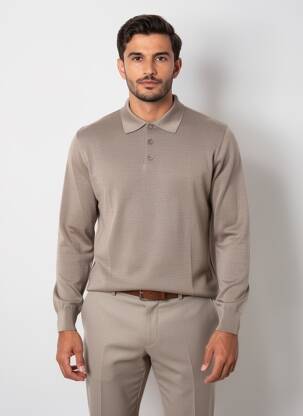 Pulover guler polo mâneci lungi maro BANDE ORIGINALE bărbat