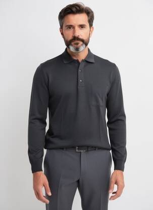 Pulover guler polo mâneci lungi gri BERAC bărbat
