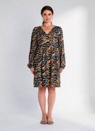 Rochie midi imprimeu fantezie mâneci lungi negru LOLA ESPELETA femeie