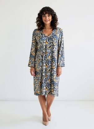 Rochie midi imprimeu fantezie mâneci lungi albastru LE PETIT BAIGNEUR femeie