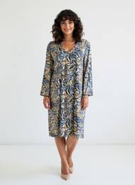Rochie midi imprimeu fantezie mâneci lungi albastru LE PETIT BAIGNEUR femeie