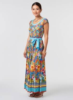 Rochie lungă mâneci scurte mâneci scurte albastru PAUL BRIAL femeie