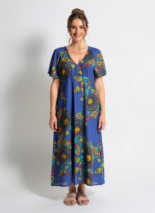 Rochie lungă mâneci scurte mâneci scurte albastru LA FIANCÉE femeie