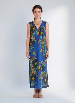 Rochie lungă imprimeu floral fără mâneci albastru LA FIANCÉE femeie