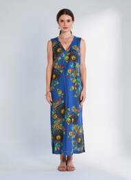 Rochie lungă imprimeu floral fără mâneci albastru LA FIANCÉE femeie