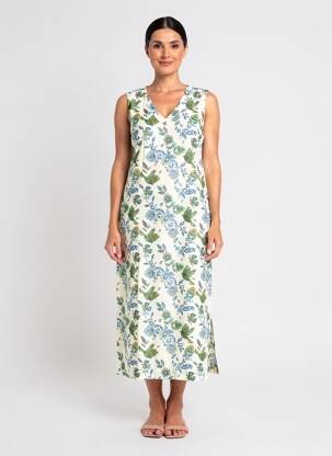 Rochie lungă imprimeu floral fără mâneci albastru LA FIANCÉE femeie