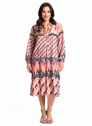 Rochie midi croială fluidă mâneci 3/4 roz BETTY BARCLAY femeie