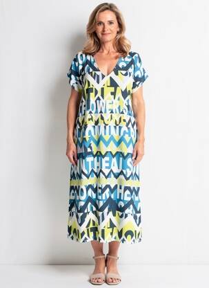 Rochie midi imprimeu fantezie mâneci scurte albastru I.ODENA femeie