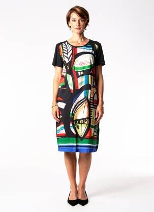 Rochie midi imprimeu fantezie mâneci scurte negru GRIFFON femeie