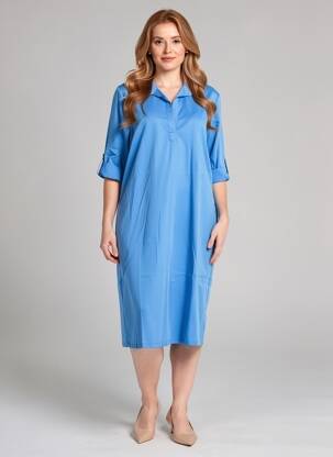 Rochie midi imprimeu fantezie mâneci scurte albastru ROBE LEGERE BY VERA MONT femeie