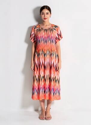 Rochie midi croială fluidă mâneci scurte portocalie BETTY BARCLAY femeie