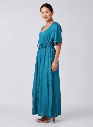 Rochie lungă mâneci scurte mâneci scurte albastru LA FIANCÉE femeie
