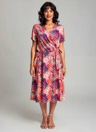 Rochie midi imprimeu fantezie mâneci scurte violet ROBE LEGERE BY VERA MONT femeie