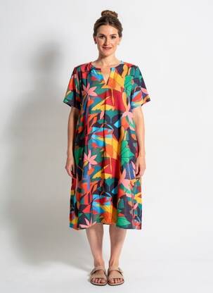 Rochie midi imprimeu floral mâneci scurte roșu LA FIANCÉE femeie