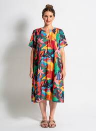 Rochie midi imprimeu floral mâneci scurte roșu LA FIANCÉE femeie
