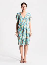 Rochie scurtă imprimeu floral mâneci scurte albastru LA FIANCÉE femeie