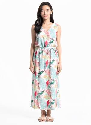 Rochie lungă țesătură crep fără mâneci alb GRIFFON femeie