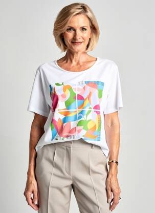 Tricou imprimeu fantezie mâneci scurte alb GRIFFON femeie