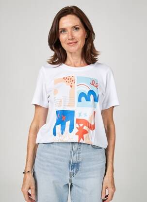 Tricou imprimeu fantezie mâneci scurte alb GRIFFON femeie