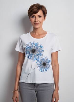 Tricou serigrafie cu strasuri mâneci scurte alb GRIFFON femeie