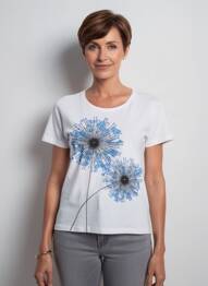 Tricou serigrafie cu strasuri mâneci scurte alb GRIFFON femeie