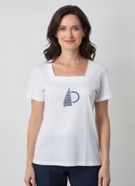 Tricou croială dreaptă mâneci scurte alb I.ODENA femeie