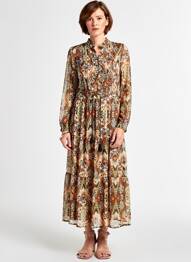 Rochie midi croială fluidă mâneci lungi maro YEST femeie