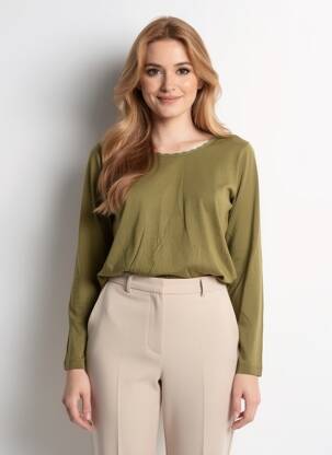 Tricou mâneci lungi mâneci lungi verde C'EST BEAU LA VIE femeie
