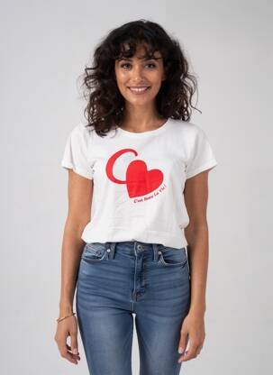 Tricou serigrafie flockată mâneci scurte alb C'EST BEAU LA VIE femeie