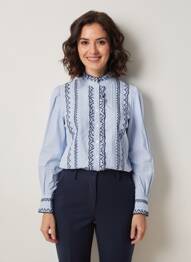Cămașă croială dreaptă mâneci lungi albastru C'EST BEAU LA VIE femeie