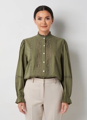 Cămașă croială dreaptă mâneci lungi verde C'EST BEAU LA VIE femeie