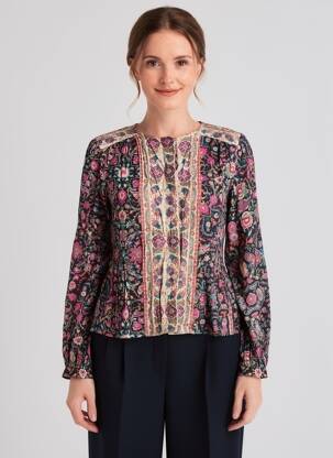 Cămașă imprimeu floral mâneci lungi negru C'EST BEAU LA VIE femeie