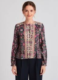 Cămașă imprimeu floral mâneci lungi negru C'EST BEAU LA VIE femeie
