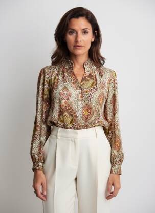 Cămașă imprimeu floral mâneci lungi maro C'EST BEAU LA VIE femeie