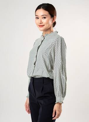 Cămașă imprimeu floral mâneci lungi verde C'EST BEAU LA VIE femeie