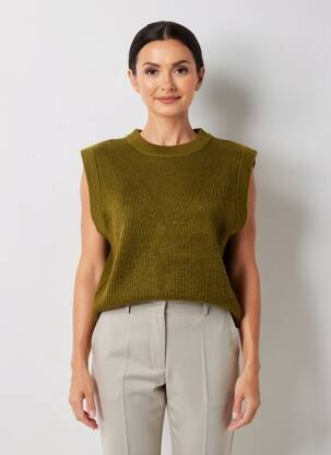 Pulover elasticitate fără mâneci verde C'EST BEAU LA VIE femeie
